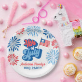 赤と青7月4日の花火レトロBBQパーティー ペーパープレート (パーティー)
