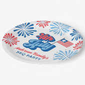 赤と青7月4日の花火レトロBBQパーティー ペーパープレート (アングル)