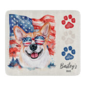 赤と青7月4日コギおもしろい犬 カッティングボード (正面)