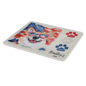 赤と青7月4日コギおもしろい犬 カッティングボード (角)