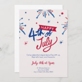 赤と青7月4日パーティの招待状 招待状 (正面/裏面)