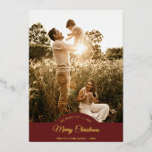 赤と非常に陽気なクリスマス4枚の写真Vertical 箔シーズンカード (正面)