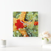 赤と黄の海の星 スクエア壁時計 (ホーム)