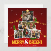 赤と黄メリーと明るい家族の写真コラージュ シーズンカード (正面/裏面)
