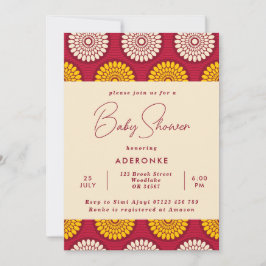 赤と黄色のアフリカワックスプリントベビーシャワー 招待状