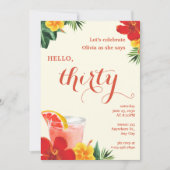 赤と黄色のカクテル誕生日パーティー 招待状 (正面)