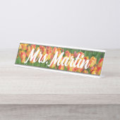 赤と黄色のカスタムチューリップ名プレート デスクネームプレート (正面)