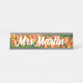 赤と黄色のカスタムチューリップ名プレート デスクネームプレート