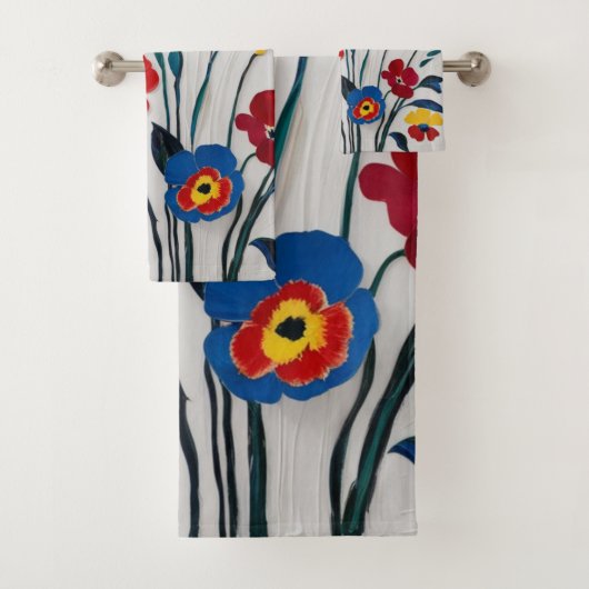 赤と黄色のクラシックフローラデザイン バスタオルセット (インサイチュ)