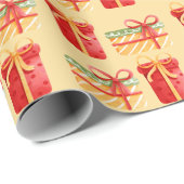 赤と黄色のクリスマスギフトイエローラッピング紙 ラッピングペーパー (ロールコーナー)