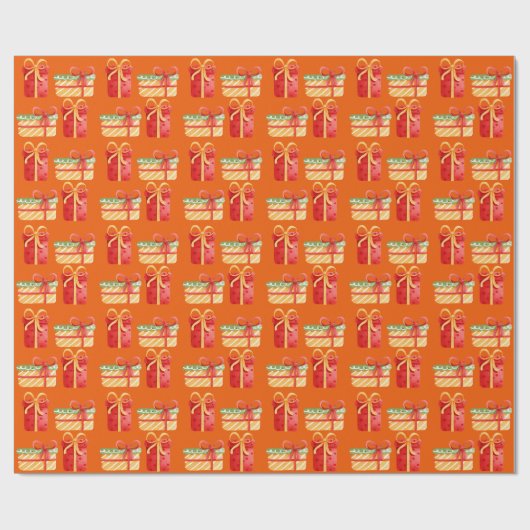 赤と黄色のクリスマスギフトオレンジのラッピング紙 ラッピングペーパー (フラット)