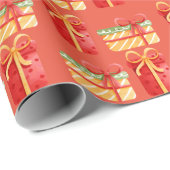 赤と黄色のクリスマスプレゼント赤オレンジ色の紙 ラッピングペーパー (ロールコーナー)