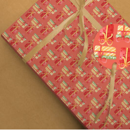 赤と黄色のクリスマスプレゼント赤オレンジ色の紙 ラッピングペーパー