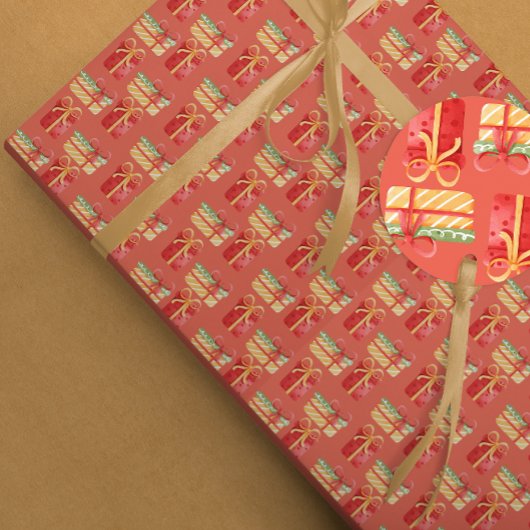 赤と黄色のクリスマスプレゼント赤オレンジ色の紙 ラッピングペーパー