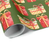 「赤と黄色のクリスマスプレゼント」オリーブラッピング紙 ラッピングペーパー (ロールコーナー)