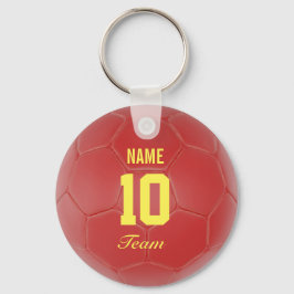 赤と黄色のサッカーボールの名パーソナライズされた前 キーホルダー