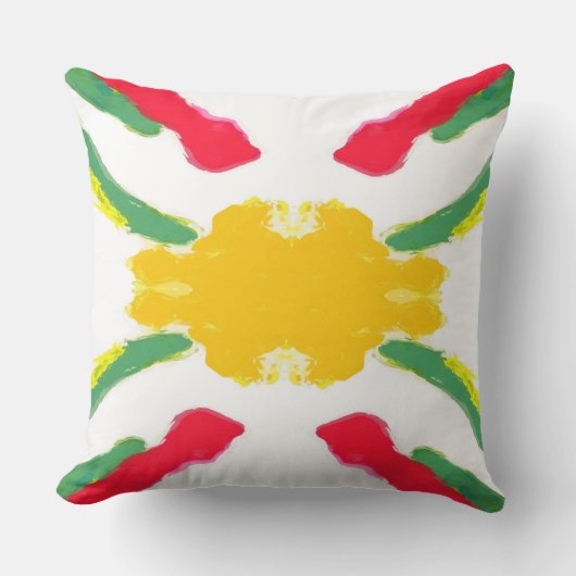 赤と黄色のスターバスト装飾用クッション クッション (正面)