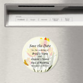 赤と黄色のストライプのチューリップ Save the Date マグネット (インサイチュ (食洗機))