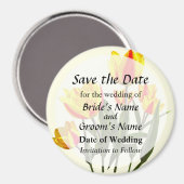 赤と黄色のストライプのチューリップ Save the Date マグネット (正面/裏面)