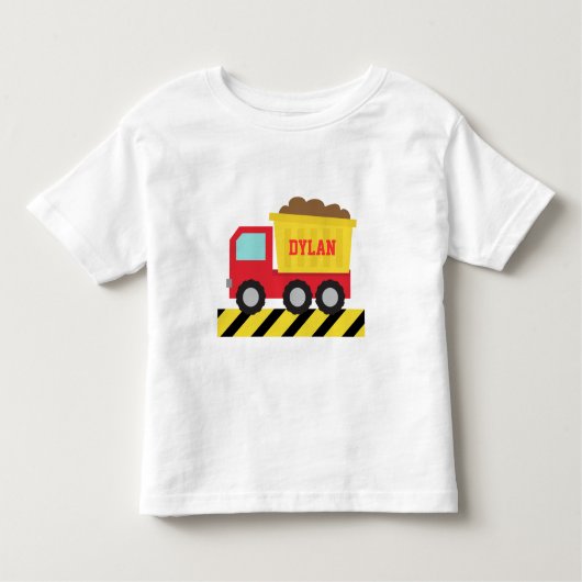 赤と黄色のダンプトラック子供へ。 トドラーTシャツ (正面)