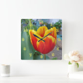 赤と黄色のチューリップフローラフラワールームクロック スクエア壁時計 (ホーム)