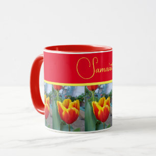 赤と黄色のチューリップフローラ女性名Mug マグカップ