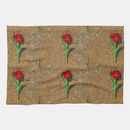 赤と黄色のチューリップ キッチンタオル (横)