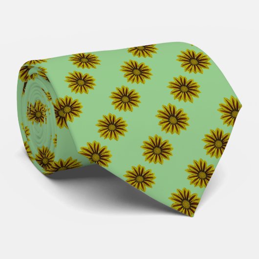 赤と黄色のデイジーストライプのの花の列 ネクタイ (ロール)
