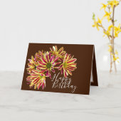赤と黄色のデイジーチョコレートブラウン背景 カード (黄色い花)
