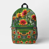 赤と黄色のデイジー毛布パーソナライズされた花 プリントバックパック (正面)