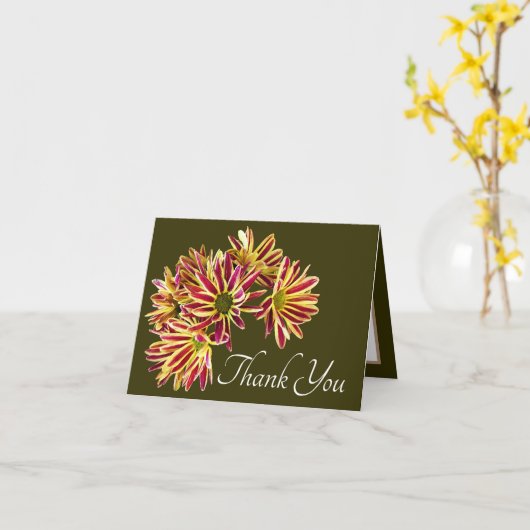 赤と黄色のデイジー緑の背景ありがとう カード (黄色い花)
