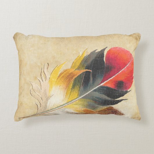 赤と黄色のトレンディー羽 アクセントクッション (正面)
