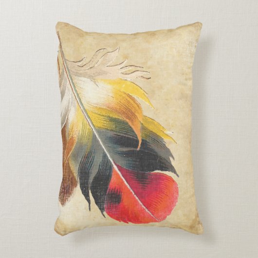 赤と黄色のトレンディー羽 アクセントクッション (正面(垂直))