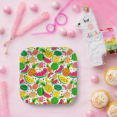 赤と黄色のトロピカルフルーツパターン ペーパープレート (パーティー)