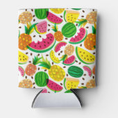 赤と黄色のトロピカルフルーツパターン 缶クーラー (正面)