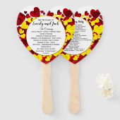 赤と黄色のハートとバラ結婚式 プログラム ハンドファン (正面&裏面)