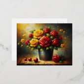 赤と黄色のバラがポット 箔シーズンポストカード (正面/裏面)