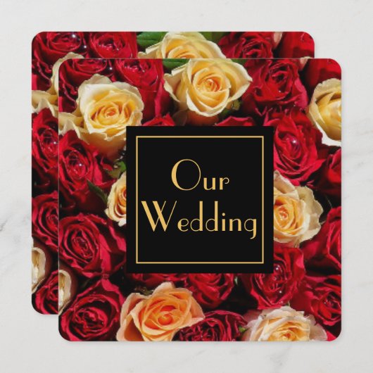 赤と黄色のバラの結婚式 招待状 (正面/裏面)