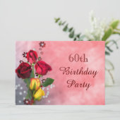 赤と黄色のバラの華やか60歳の誕生日 招待状 (スタンド正面)