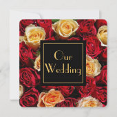 赤と黄色のバラ結婚の 招待状 (正面)