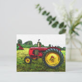 赤と黄色のファームトラクター ポストカード (スタンド正面)