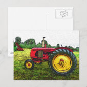 赤と黄色のファームトラクター ポストカード (正面/裏面)