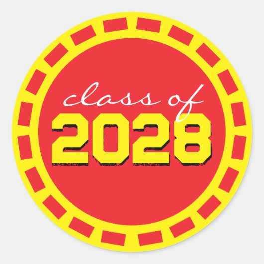 赤と黄色のフィルムストリップ 卒業 ラウンドシール (正面)