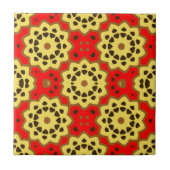 赤と黄色のフローラ幾何学模様のモチーフ タイル (正面)