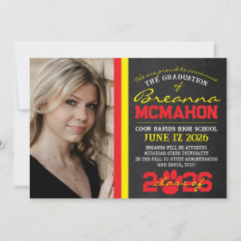 赤と黄色のポープリント卒業の発表 招待状