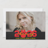 赤と黄色のポープリント卒業2写真 招待状 (裏面)