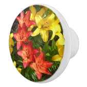 赤と黄色のユリと緑の葉セラミックプル セラミックノブ (右)