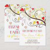 赤と黄色のラブバードのレセプションカード招待状 招待状 (正面/裏面)