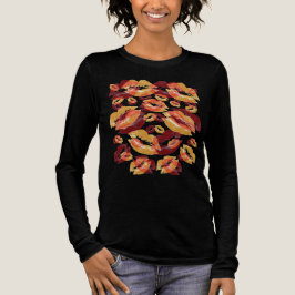 赤と黄色のリッププリントの皮肉な楽しいデザイン トライブレンドTシャツ