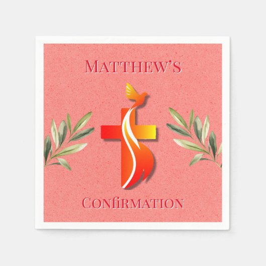 赤と黄色の十字と鳩の確認 スタンダードカクテルナプキン (正面)